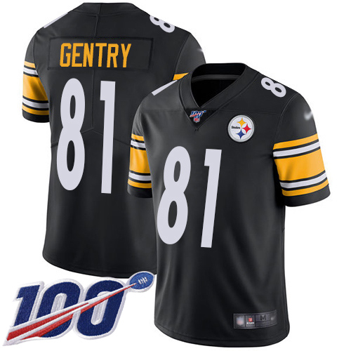 Youth Pittsburgh Steelers Football 81 Limited Black Zach Gentry Home 100th Season Vapor Untouchable Nike NFL Jersey